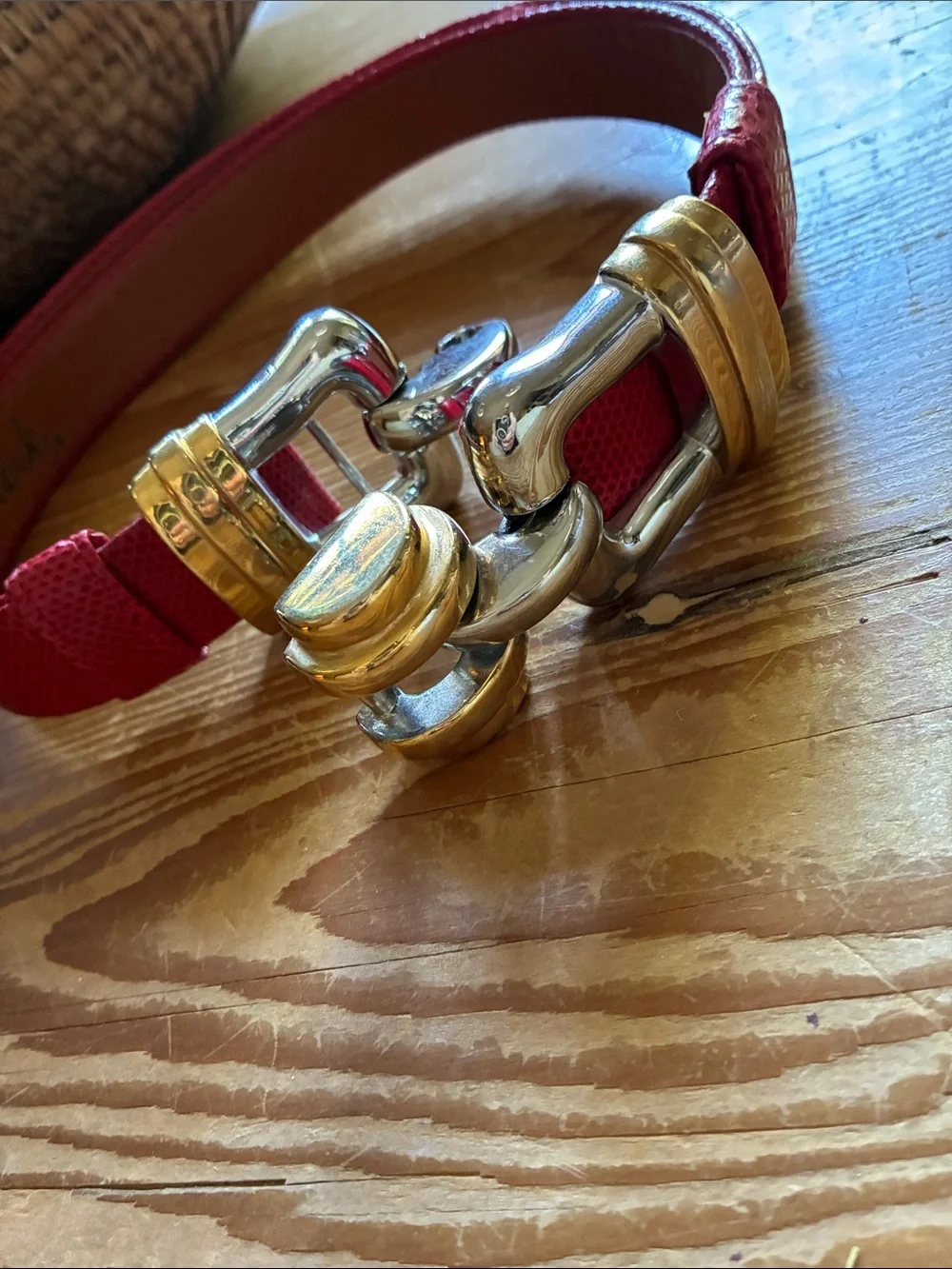 Vintage 80’s Alexis Kirk Red Snakeskin Leather Gold Silver Buckle Leather Belt